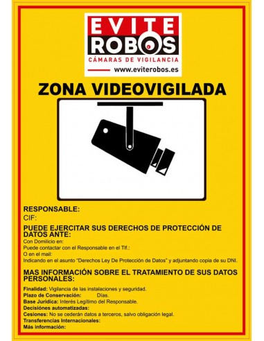 Cartel de Plástico Serigrafía Zona Videovigilada, Cartel Zona Videovigilada